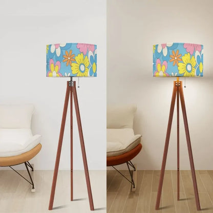 70s Flower Power Retro Wooden Tripod Floor Lamp LED Remote Control - retro floor lamps