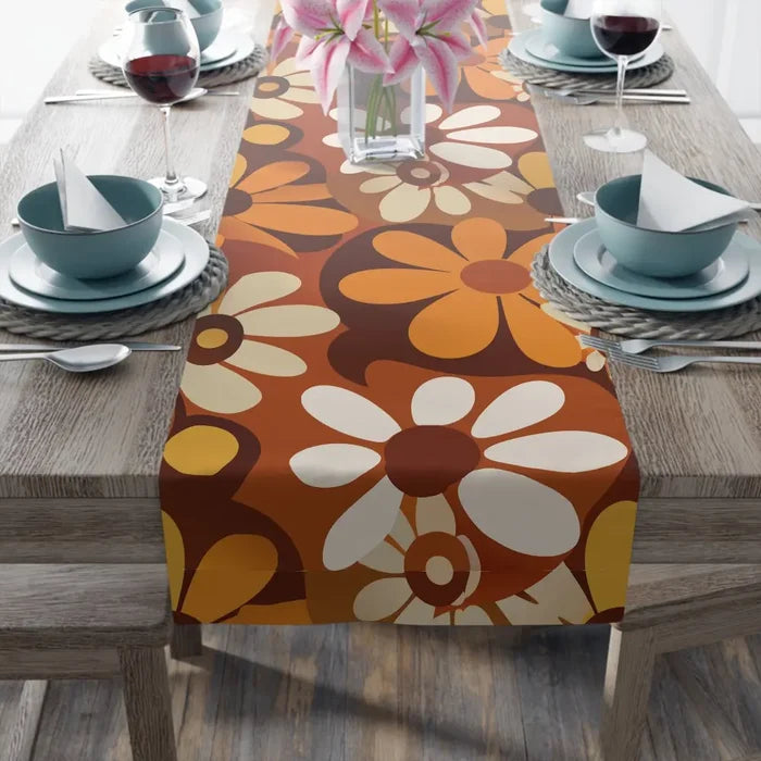 70s Flower Power Table Runner in 2 Sizes - Retro Midcentury Modern Decor - retro table linen