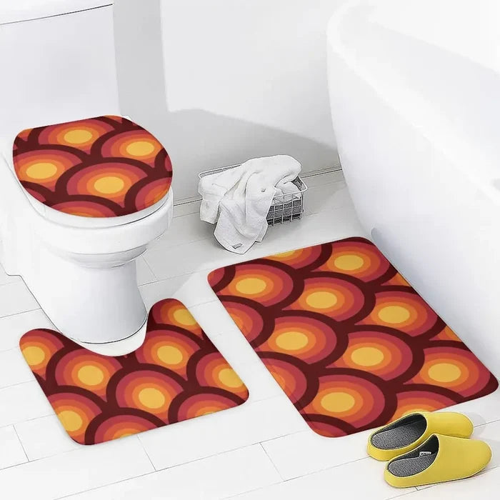 70s Retro Bathroom Set – Shower Curtain with 3 Matching Rugs - retro bathroom