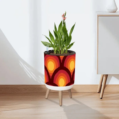 70s Retro Nordic Style Plant Pot with Wooden Legs: Yellow Orange Red - retro ads