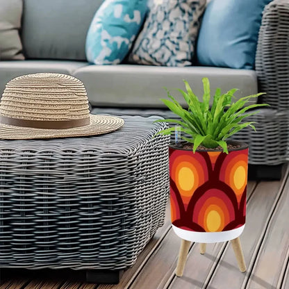 70s Retro Nordic Style Plant Pot with Wooden Legs: Yellow Orange Red - retro ads