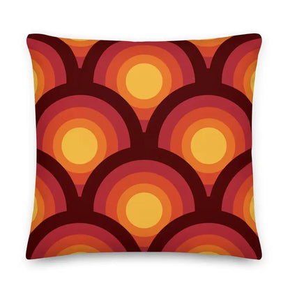 70s Retro Peacock Eyes Pattern Premium THROW PILLOW Yellow Orange Red - retro pillow