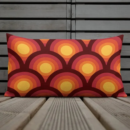 70s Retro Peacock Eyes Pattern Premium THROW PILLOW Yellow Orange Red - retro pillow