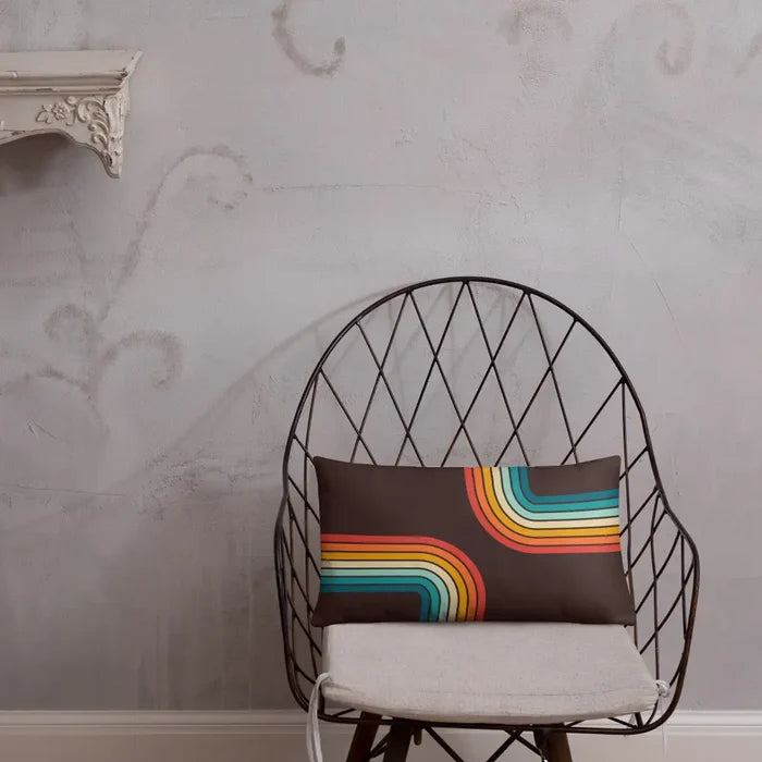 70s Retro Rainbow Pattern Throw Pillow 3 sizes - Midcentury Modern Accent - 20″×12″ - retro pillow