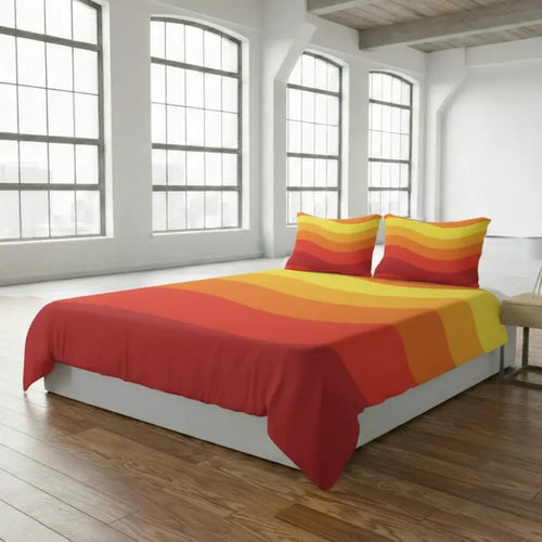 70s Sunrise Retro Midcentury Quilt Cover Set – 3 pcs Bedding in 4 Sizes - retro bedding