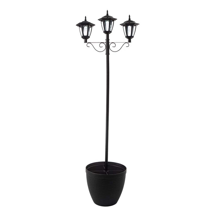 74"H 3-Head Solar Lamp Post Light with a Planter Pot