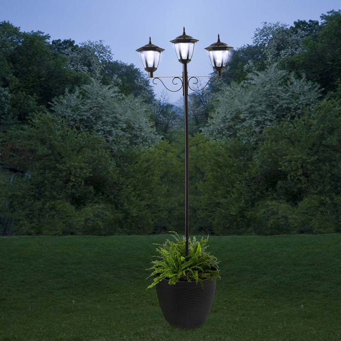 74"H 3-Head Solar Lamp Post Light with a Planter Pot