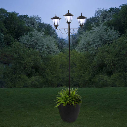 74"H 3-Head Solar Lamp Post Light with a Planter Pot