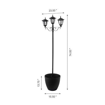 74"H 3-Head Solar Lamp Post Light with a Planter Pot