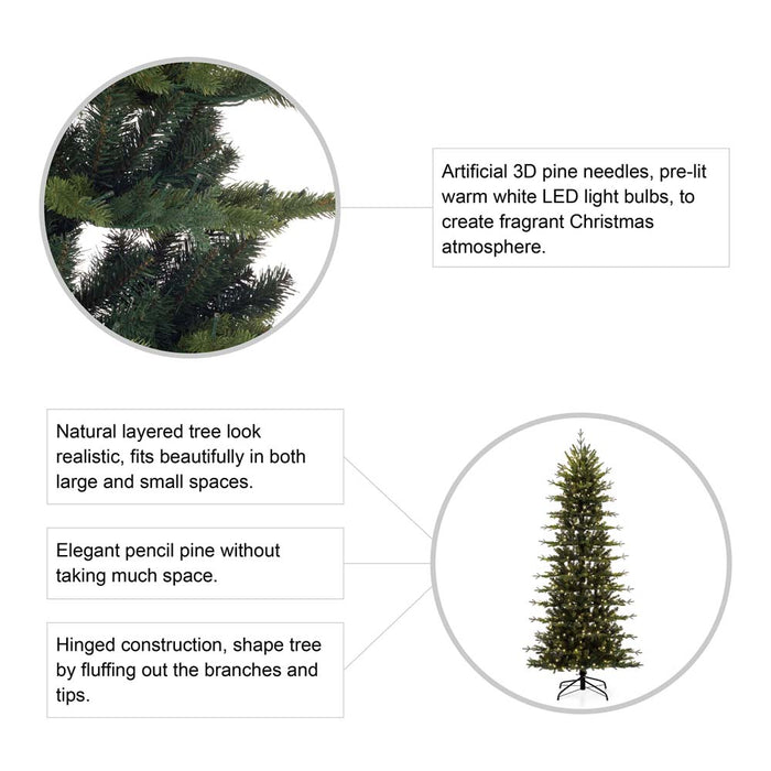 7.5ft Pre-Lit Green Pencil Pine Artificial Christmas Tree with 450 Warm White Lights