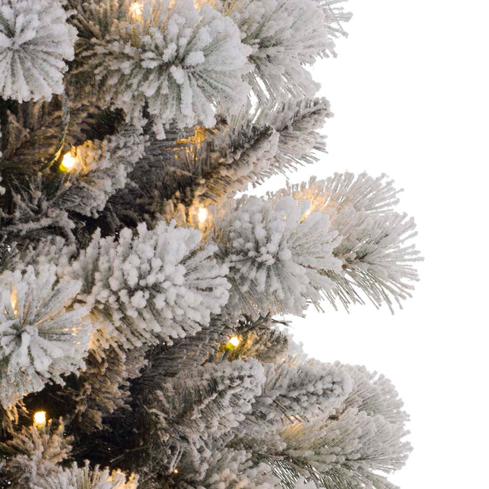 7.5ft Pre-Lit Snow Flocked Pencil Pine Artificial Christmas Tree with 300 Warm White/Multi-Color Lights