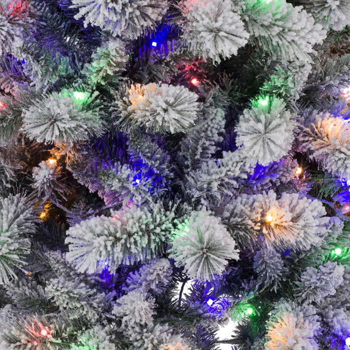 7.5ft Pre-Lit Snow Flocked Pencil Pine Artificial Christmas Tree with 300 Warm White/Multi-Color Lights