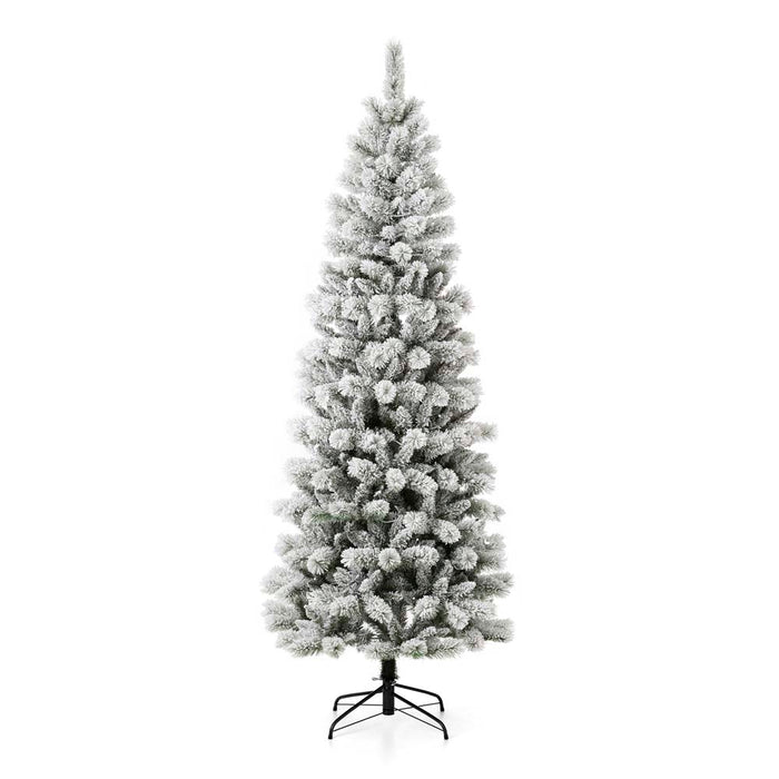 7.5ft Pre-Lit Snow Flocked Pencil Pine Artificial Christmas Tree with 300 Warm White/Multi-Color Lights