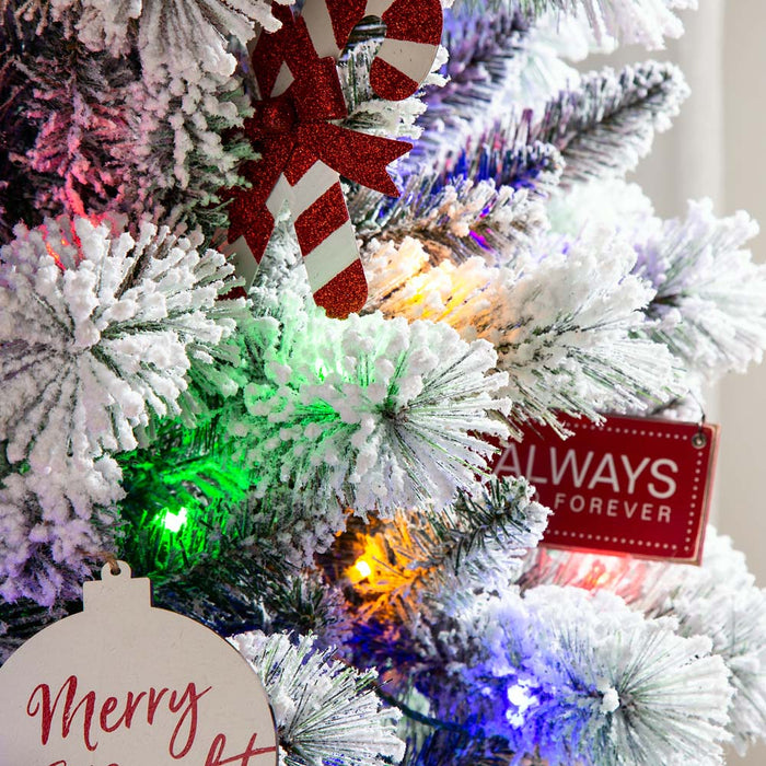 7.5ft Pre-Lit Snow Flocked Pencil Pine Artificial Christmas Tree with 300 Warm White/Multi-Color Lights