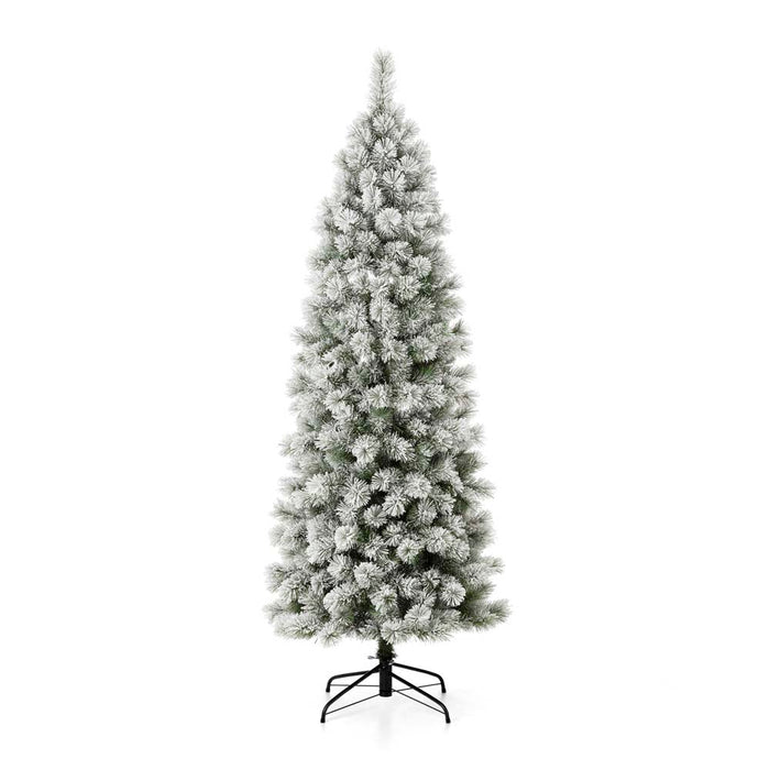 7.5ft Pre-Lit Snow Flocked Pencil Pine Artificial Christmas Tree with 350 Warm White Lights