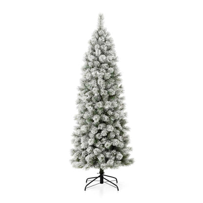7.5ft Pre-Lit Snow Flocked Pencil Pine Artificial Christmas Tree with 350 Warm White Lights