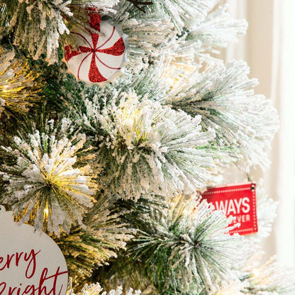 7.5ft Pre-Lit Snow Flocked Pencil Pine Artificial Christmas Tree with 350 Warm White Lights