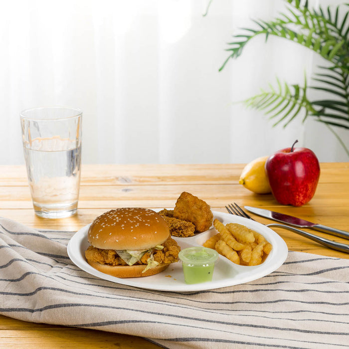 9 inch White Compostable & Disposable Sugarcane Sectional Plates, 300 Pack