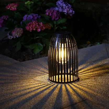 9.75"H Black Metal Woven Solar Powered Outdoor Hanging Lantern