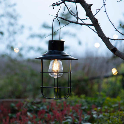 9.75"H Farmhouse Black Metal Wire Solar Powered Outdoor Hanging Lantern