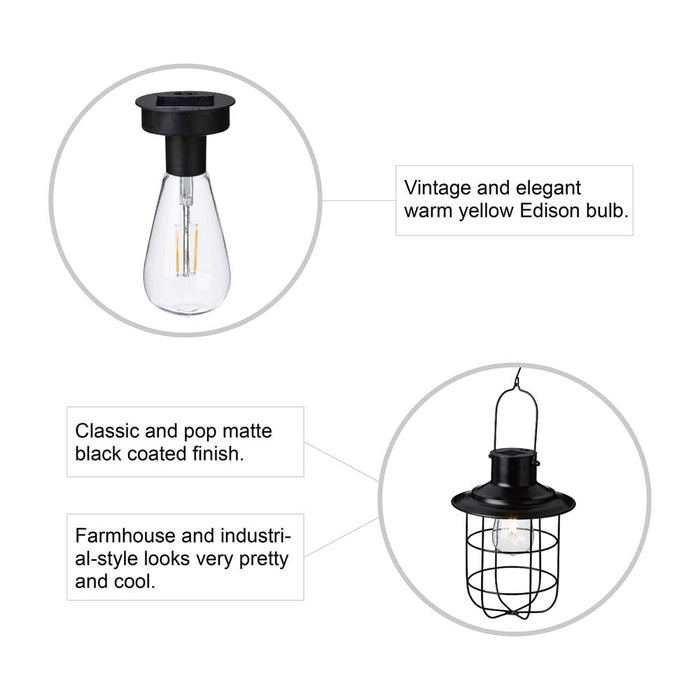 9.75"H Farmhouse Black Metal Wire Solar Powered Outdoor Hanging Lantern