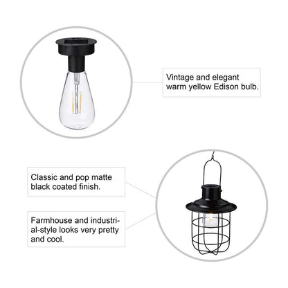9.75"H Farmhouse Black Metal Wire Solar Powered Outdoor Hanging Lantern