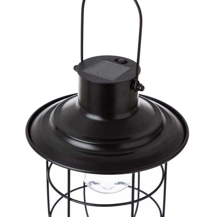 9.75"H Farmhouse Black Metal Wire Solar Powered Outdoor Hanging Lantern