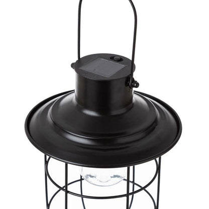 9.75"H Farmhouse Black Metal Wire Solar Powered Outdoor Hanging Lantern