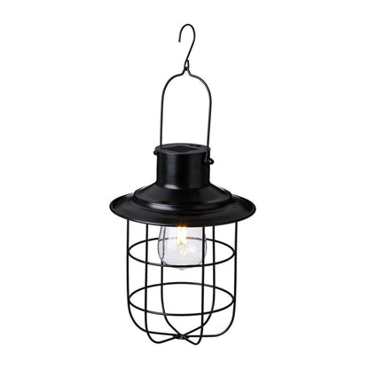 9.75"H Farmhouse Black Metal Wire Solar Powered Outdoor Hanging Lantern