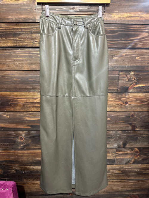 GREEN WITH ENVY FAUX LEATHER SKIRT