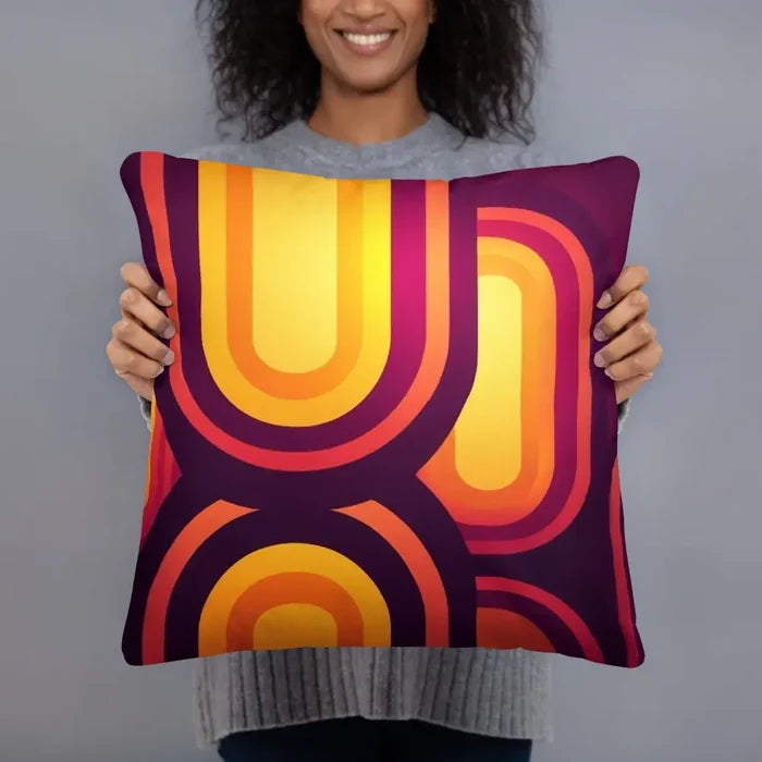 Abstract 70s MIDCENTURY STYLE PILLOW Red Orange Yellow Brown Waves Stripes - retro pillow