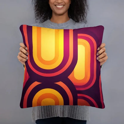 Abstract 70s MIDCENTURY STYLE PILLOW Red Orange Yellow Brown Waves Stripes - retro pillow