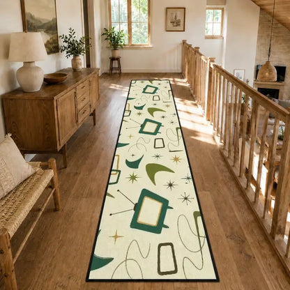 Atomic 60s Retro Runner Rugs – Pastel Yellow Green Midcentury Carpet - retro runner