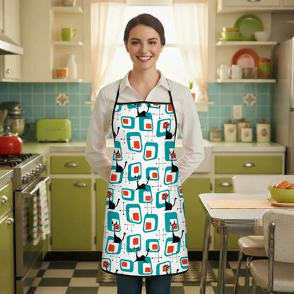 Atomic Cat Kitchen Apron – Retro 50s 60s Design with Utility Pocket - retro kitchen