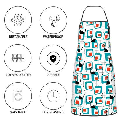 Atomic Cat Kitchen Apron – Retro 50s 60s Design with Utility Pocket - retro kitchen