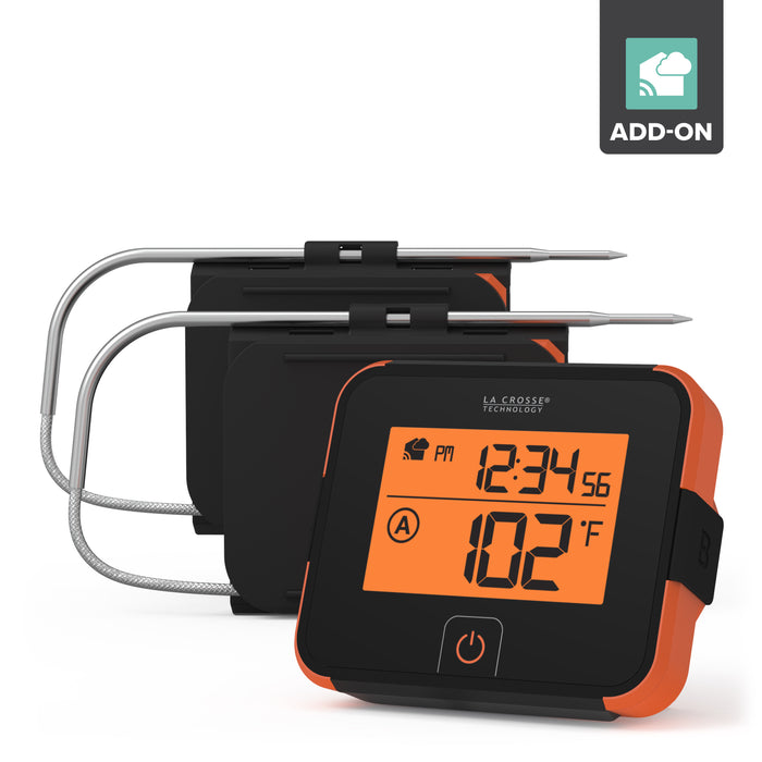 LTV-BBQ1 dual temp sensor for smoking and grilling meats combined with a gateway and the La Crosse View App to set alerts and monitoring your cooking progress