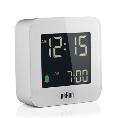 BC08 Braun digital travel alarm clock - white