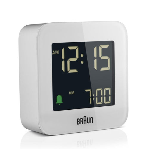 BC08 Braun digital travel alarm clock - white