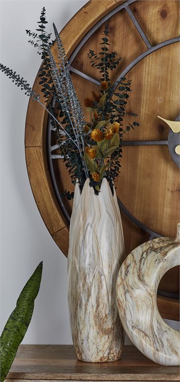 BEIGE CERAMIC MARBLED VASE WITH ANGLED EDGE OPENING,