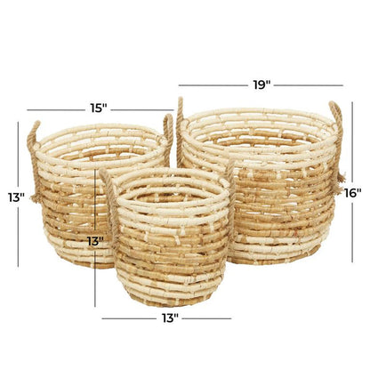 BEIGE WATER HYACINTH CONTEMPORARY STORAGE BASKET