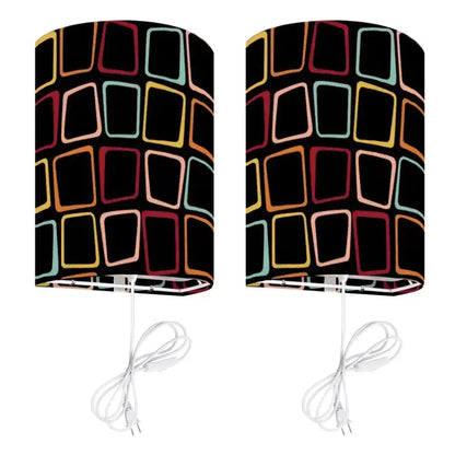 Black 70s Midcentury Blackout Curtains: Retro Squares Design Panels - retro curtains