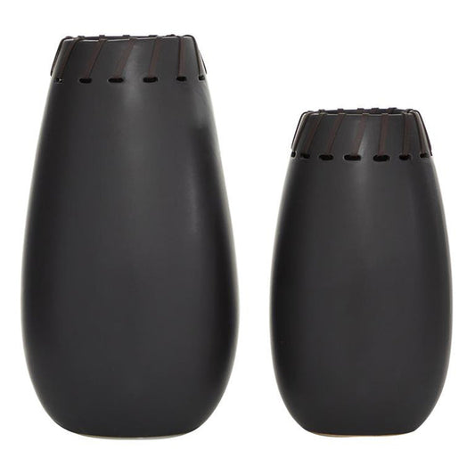Black Ceramic Decorative Vase with Cut Out Patterns