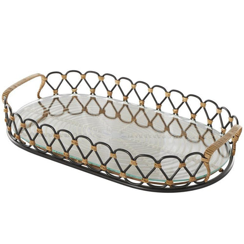 Black Metal Circular Woven Living Room Decor Tray