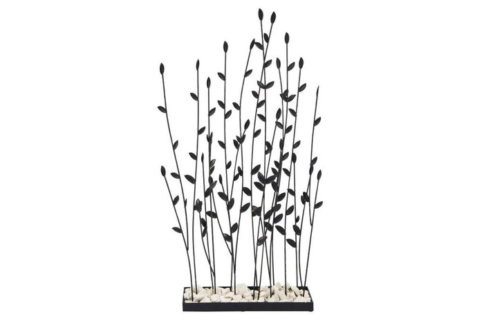 BLACK METAL FLORAL SCULPTURE WITH LOOSE STONES,