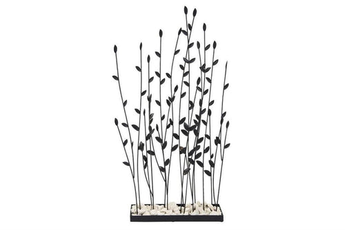BLACK METAL FLORAL SCULPTURE WITH LOOSE STONES,