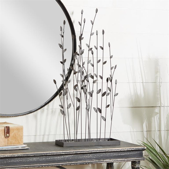 BLACK METAL FLORAL SCULPTURE WITH LOOSE STONES,