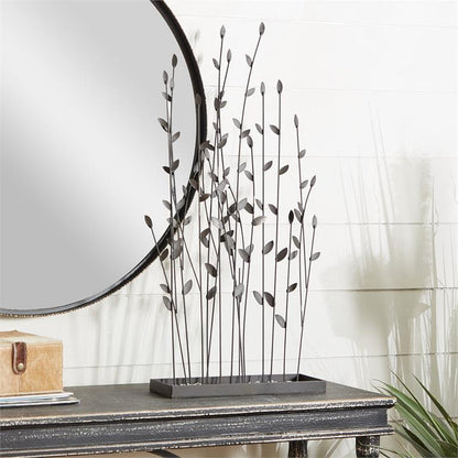 BLACK METAL FLORAL SCULPTURE WITH LOOSE STONES,