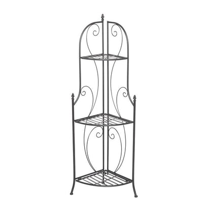 BLACK METAL SCROLL INDOOR OUTDOOR TALL FOLDING 3 SHELF BAKERS RACK