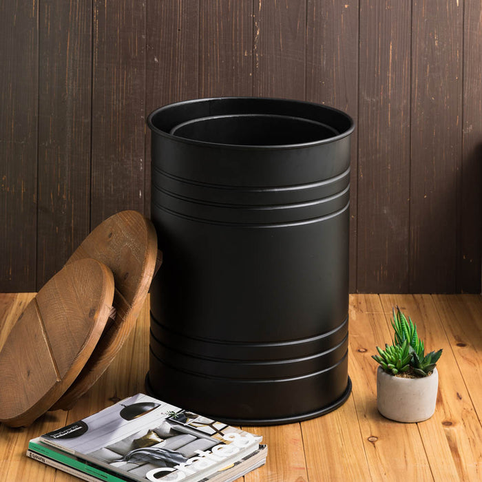 Black Metal Storage Accent Table or Stool with Solid Wood Lid - Set of 2