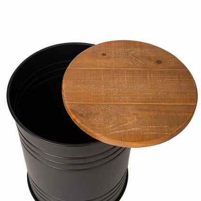 Black Metal Storage Accent Table or Stool with Solid Wood Lid - Set of 2